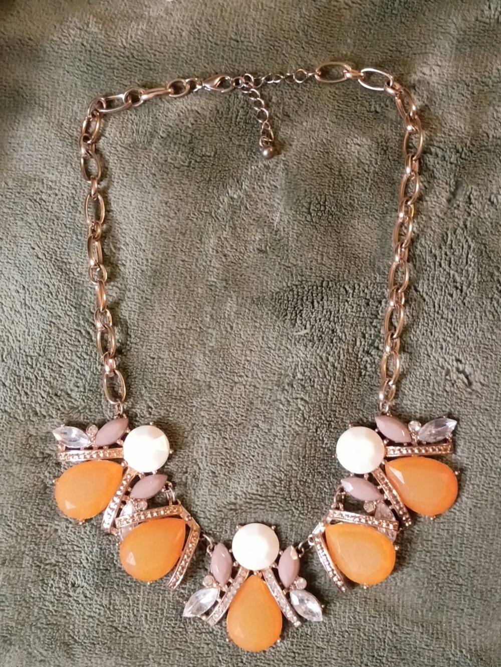 Source Unknown Orange and White Teardrop Statement Necklace